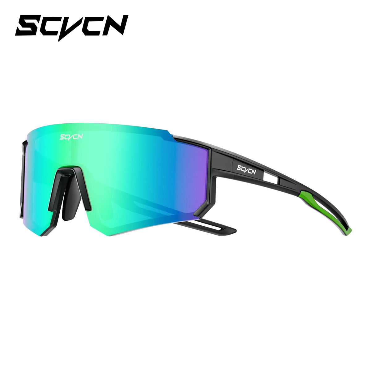 SCVCN UV400 sports sunglasses with black frame and polarized lenses, ideal for outdoor adventures and active sports.