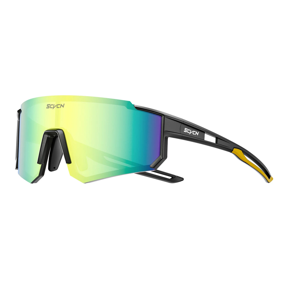 SCVCN UV400 sports sunglasses with black frames and tinted lenses, ideal for outdoor adventures and active sports.