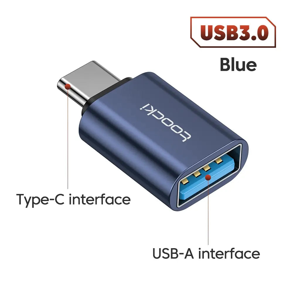Toocki USB-C male to USB-A female adapter, compact electronic accessory for quick device connections in computer setups.