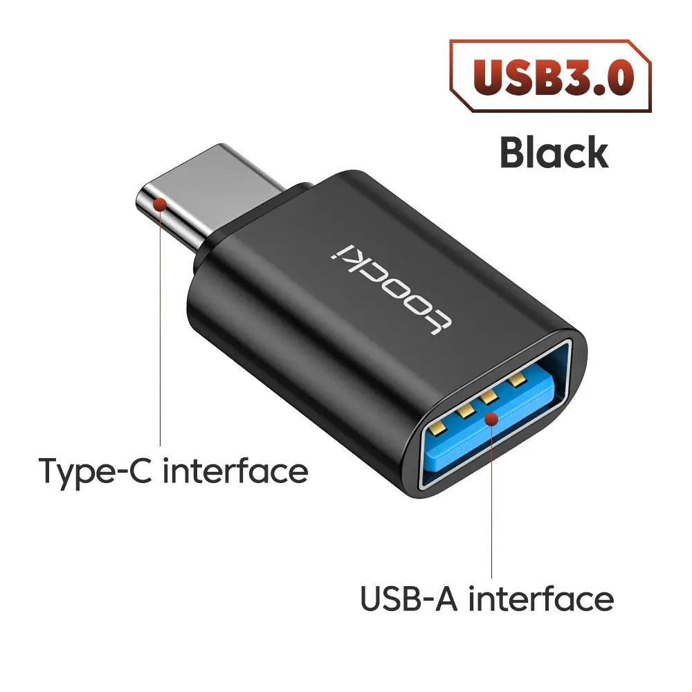 Toocki USB-C male to USB-A female adapter, compact electronic accessory for quick connection between USB devices.