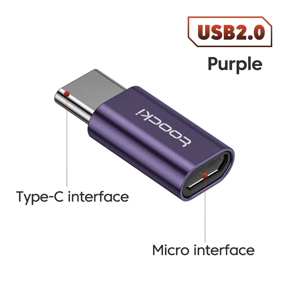 Toocki USB-C male to USB-A female adapter for quick data transfer, shown in blue, used for connecting USB devices.