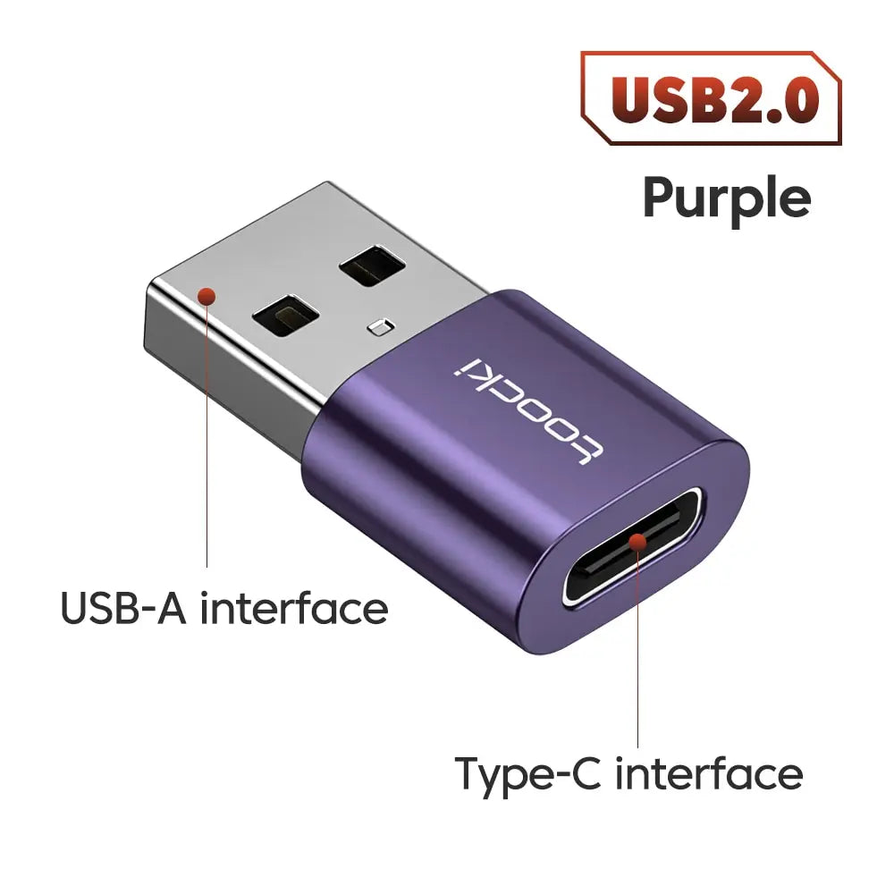 Toocki USB-C male to USB-A female adapter, compact electronic accessory with quick connection, blue color, for computer devices.