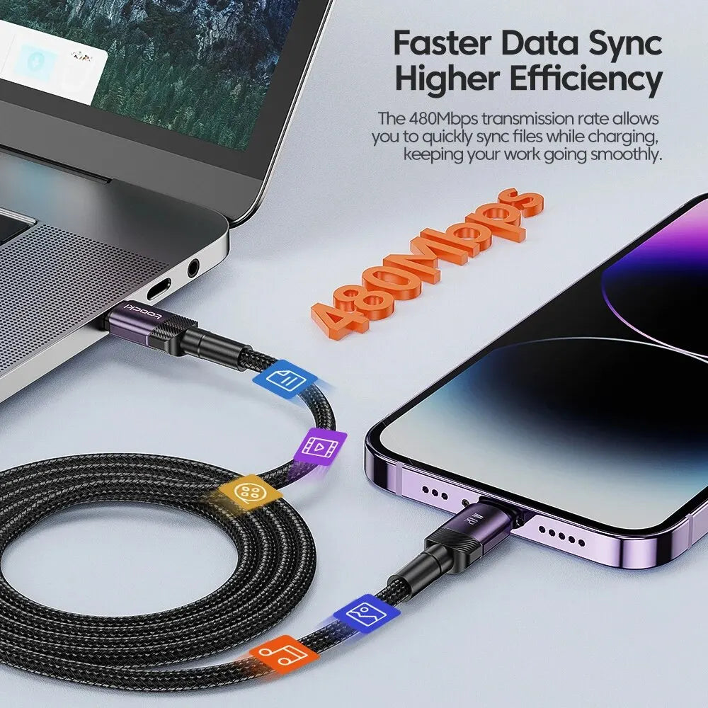 Black Toocki 20W USB-C to Lightning fast charging cables for iPhone, 0.5m, dual pack, durable electronic accessory.