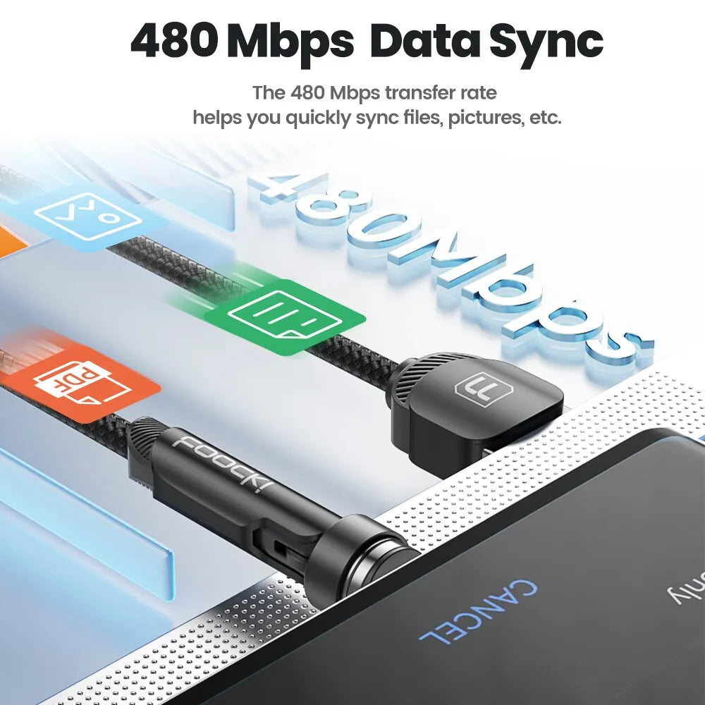 Toocki magnetic USB-C cable with 3A fast charging and data transfer, 2-meter length, rotatable design, ideal for electronic devices.