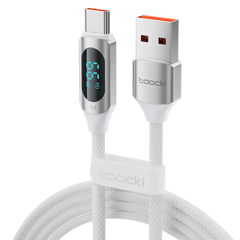 Blue Toocki USB-C 100W charging cable, 1 meter, compatible with Huawei, Samsung, Xiaomi devices, supports fast charging.