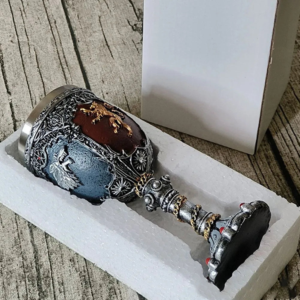 VOFUN medieval knight cup with stainless steel and resin, featuring a gothic skull design, perfect for home wine or beverage enjoyment.