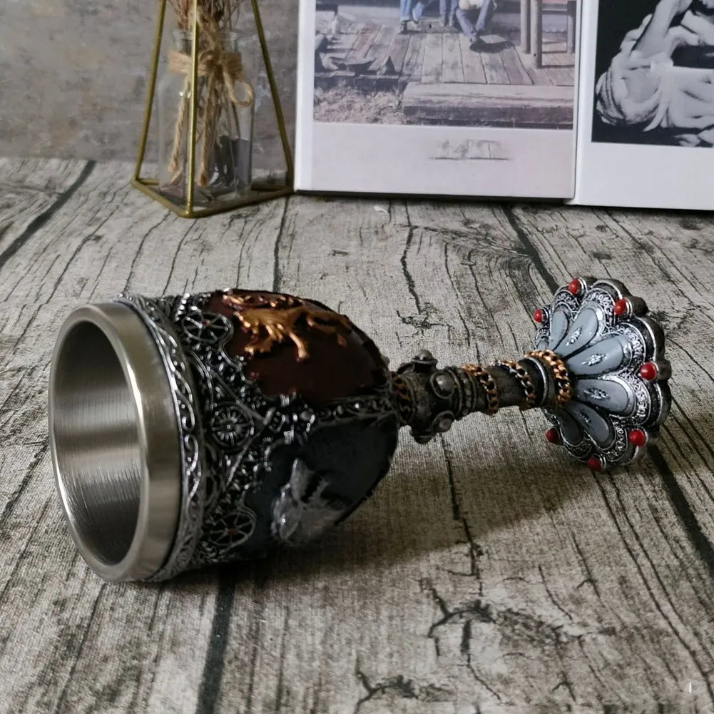 VOFUN medieval knight-themed ceramic cup with stainless steel and resin, featuring a gothic skull design for home and kitchen use.