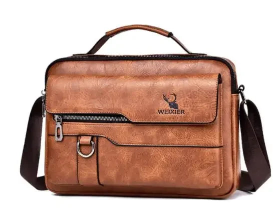 Weixier synthetic leather crossbody bag for men, ideal for travel and business, with adjustable strap and spacious interior.