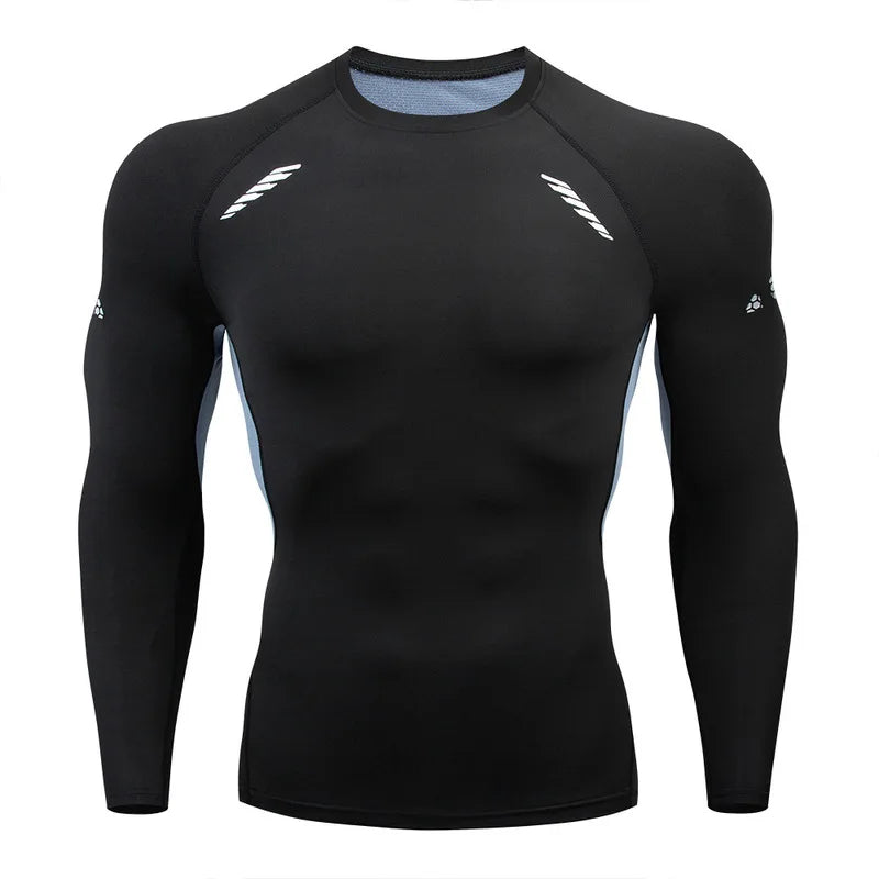 Black men's WYHYAYE fitness sports compression t-shirt, quick-drying athletic shirt for active wear, XXL size.