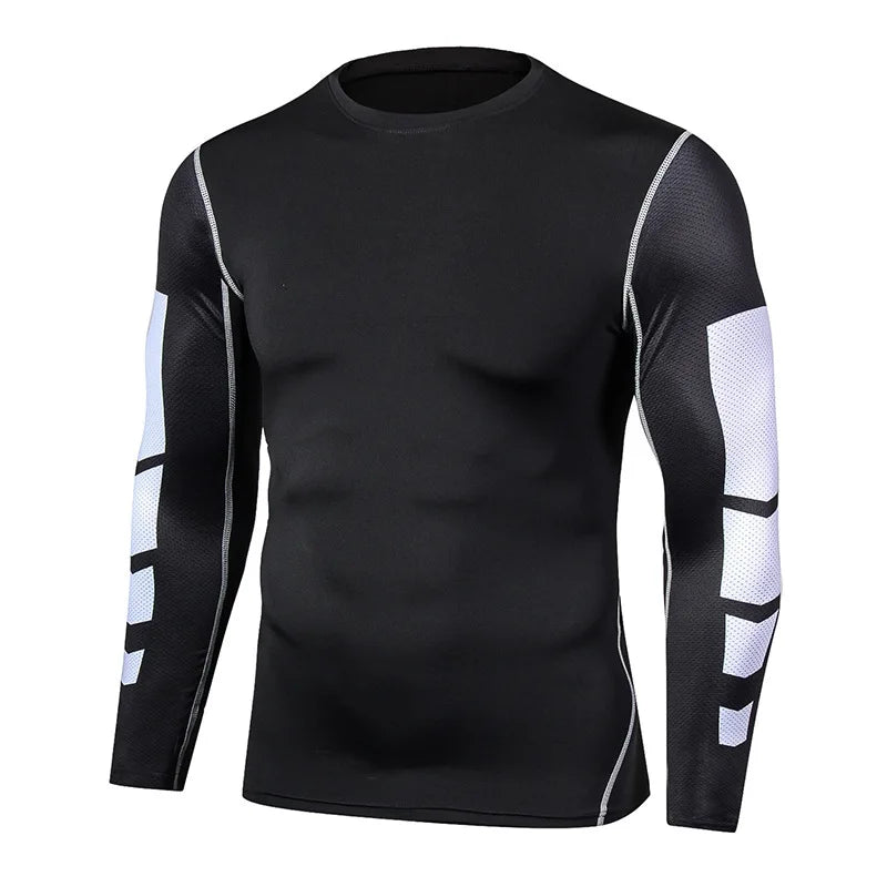 Black men's WYHYAYE fitness compression sports T-shirt, quick-drying athletic shirt for workout and active wear.