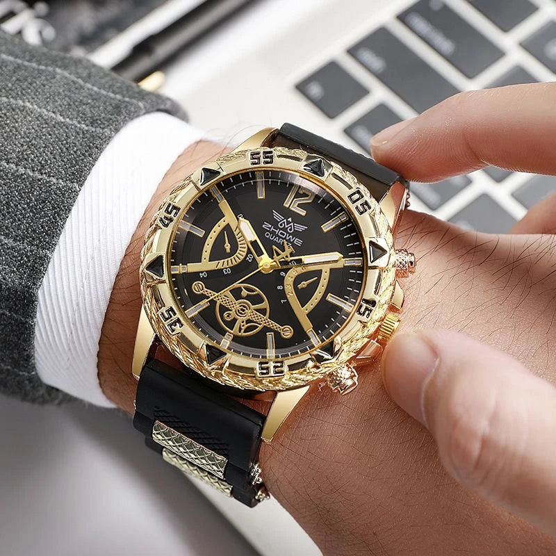 Set of four Yolako men's casual Arabic quartz wristwatches with silver and white dials, stylish and suitable for everyday wear.