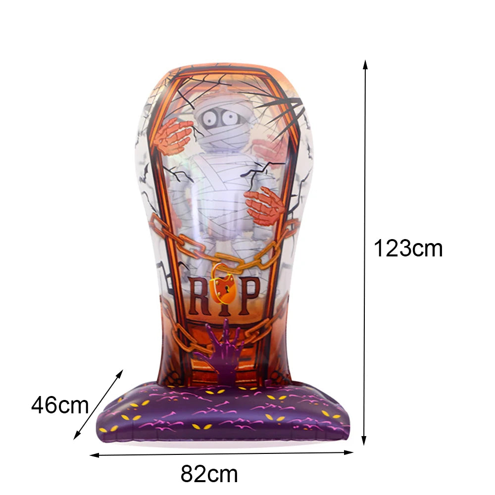 Ysoihf giant skeleton skull Halloween foil inflatable for spooky party decoration, iridescent design, perfect for Halloween festivities.