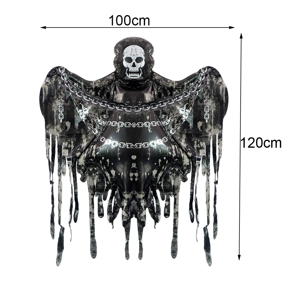 YSOIHF giant skeleton skull Halloween foil inflatable for spooky party decoration, iridescent skull balloon for Halloween festivities