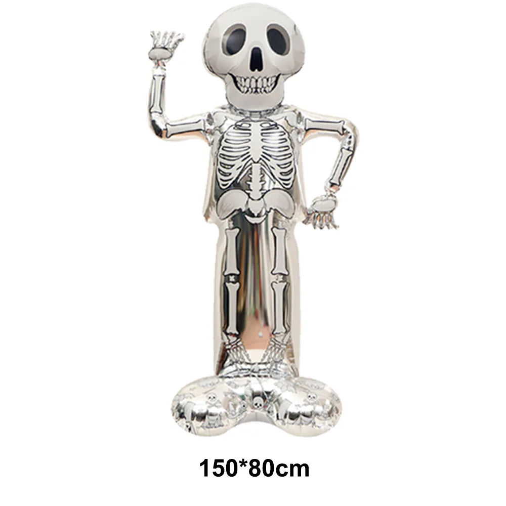 Large Halloween foil inflatable skeleton skull decoration by YSOIHF, perfect for spooky party decor and festive celebrations.