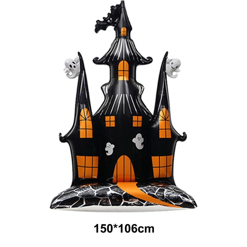 Large inflatable Halloween skull balloon by YSOIHF, with iridescent foil design, perfect for spooky party decoration.