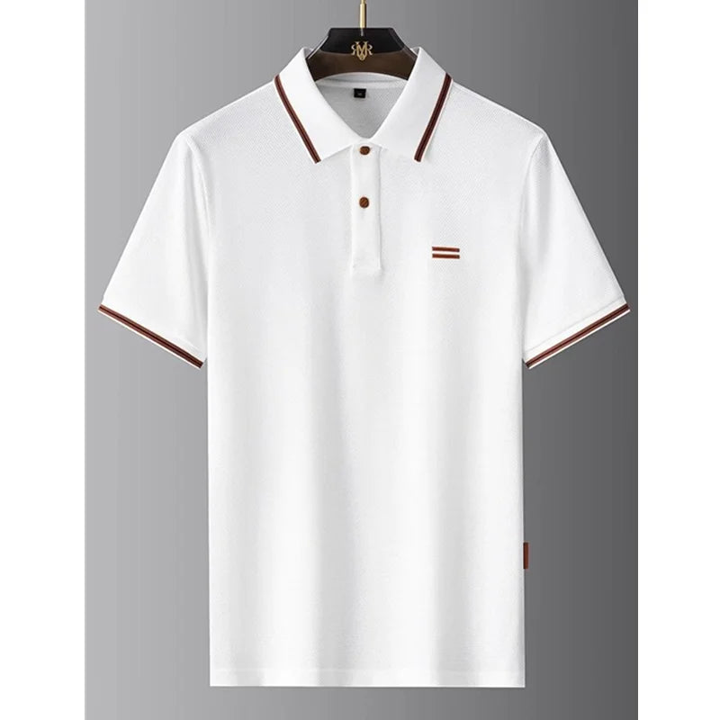 Black ZHUOFU men's luxury polo shirt with short sleeves, casual and breathable for summer wear, available in 2XL size.