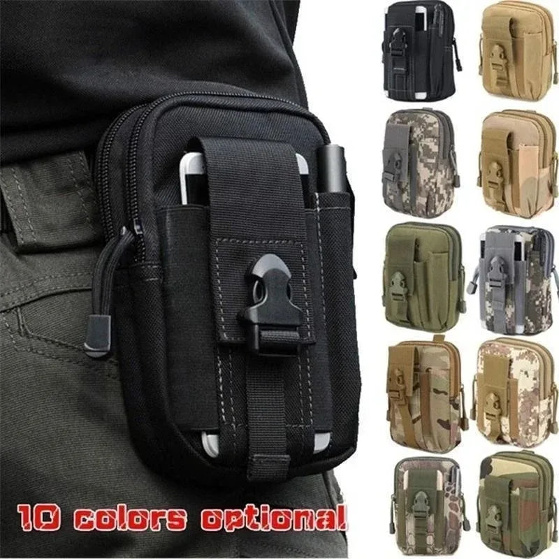 Black tactical nylon men's waterproof waist bag from ZHZH with multiple compartments and adjustable strap for outdoor use.