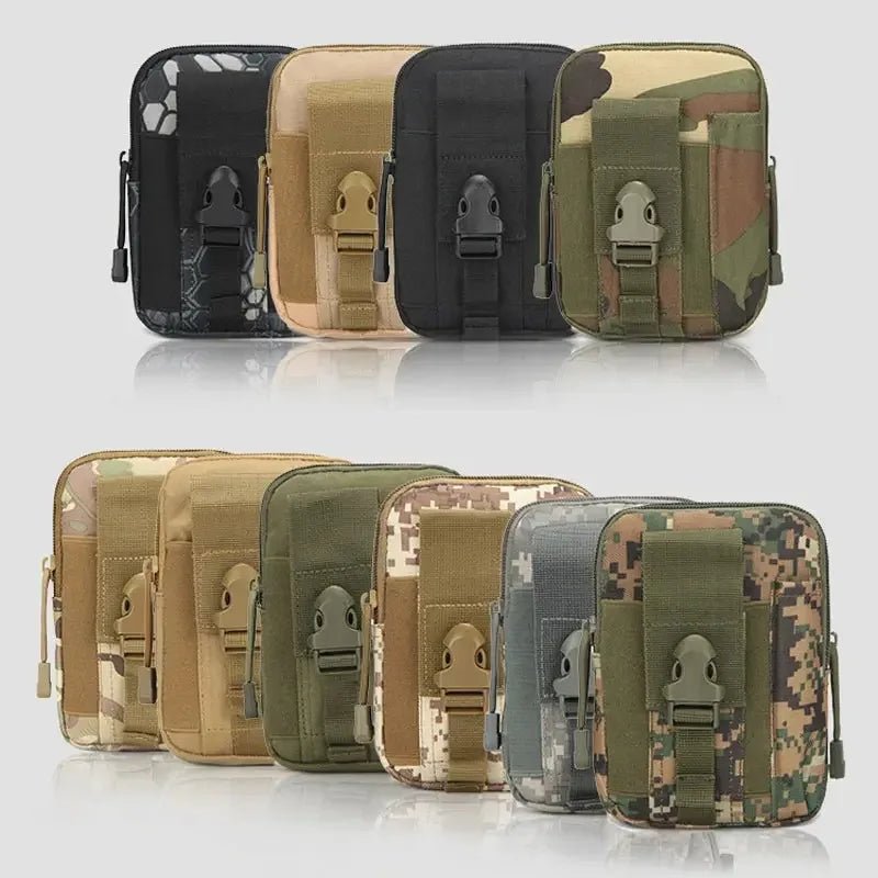 Black nylon tactical men's waist bag from ZHZH, waterproof and multifunctional, with adjustable strap and multiple compartments.