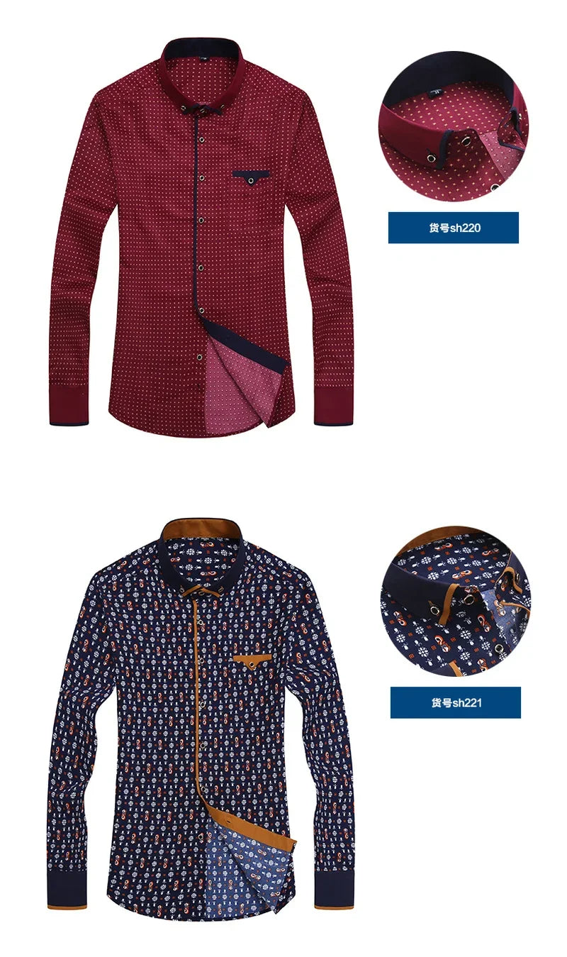 Long-sleeve floral casual shirt for men by Ziyang Kasa, slim fit, lightweight fabric, suitable for everyday wear.