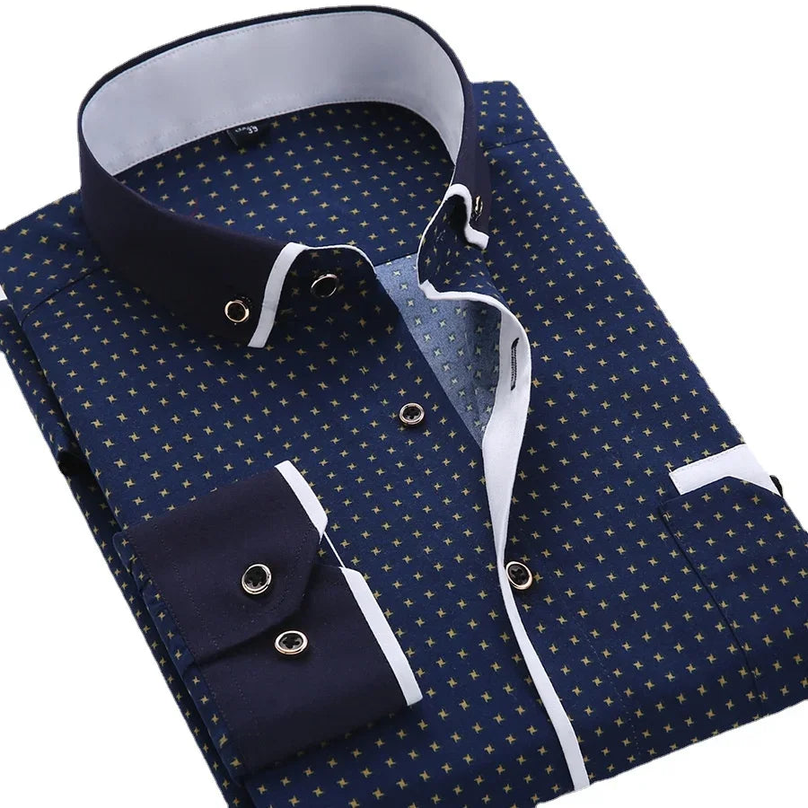 Long-sleeve floral casual men's shirt by ZIYANG KASA, slim fit, button-up design, with vibrant floral pattern.