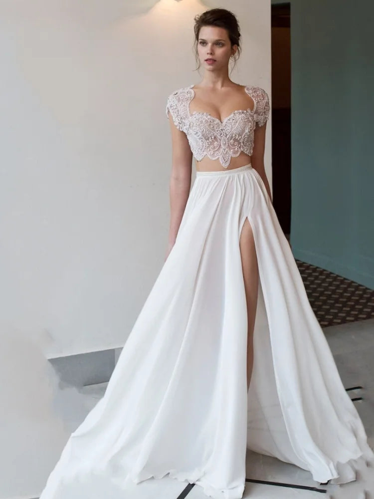 Vestido Novia Bohemio Gasa Abertura Corazón ZHUISHU
