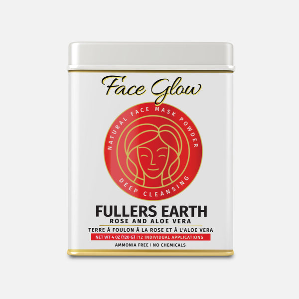Face Glow- Fuller’s Earth w/ Rose & Aloe Vera- 12 Individual Sachets of Multani Mitti (10 gm each)- Reusable Brush & Tray Included