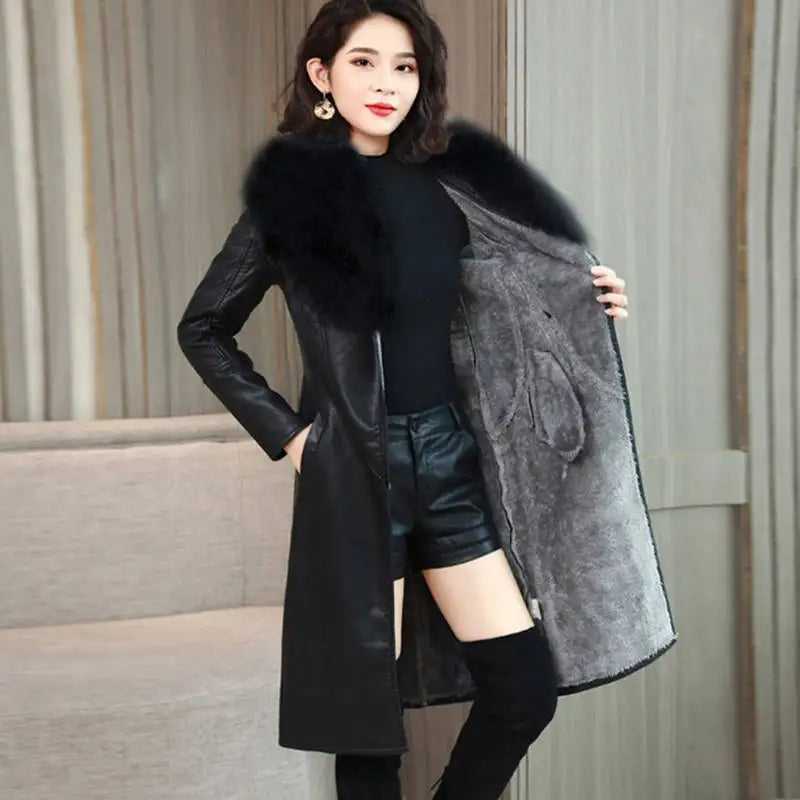 Chaqueta Cuello Piel Sintética Mujer Invierno - Abrigo Largo Coreano