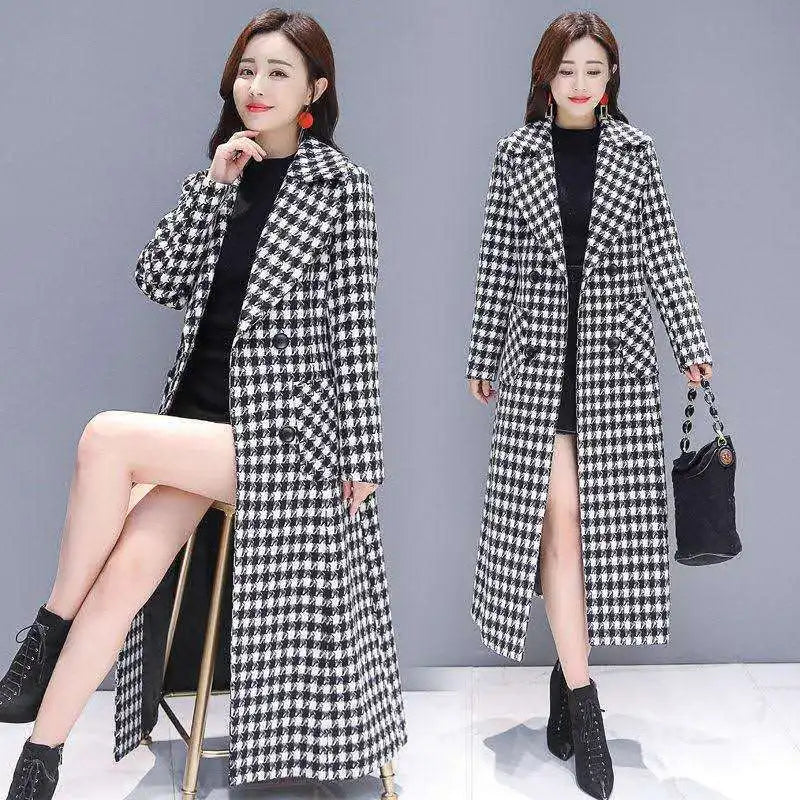 Abrigo Lana Cuadros VWBQNZ Elegante Invierno Mujer Largo Casual