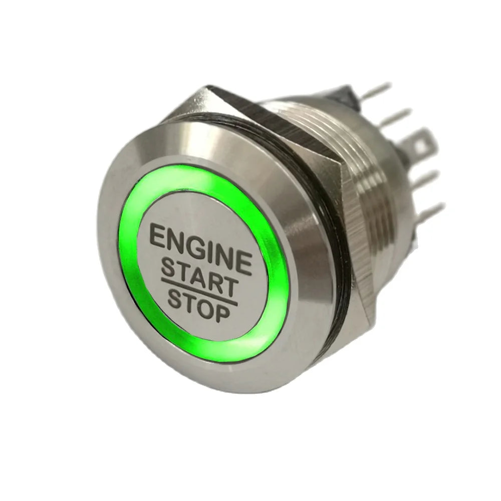 VEARGREE start-stop button switch with illuminated ring, 19-30mm size, for electrical components and control panels.