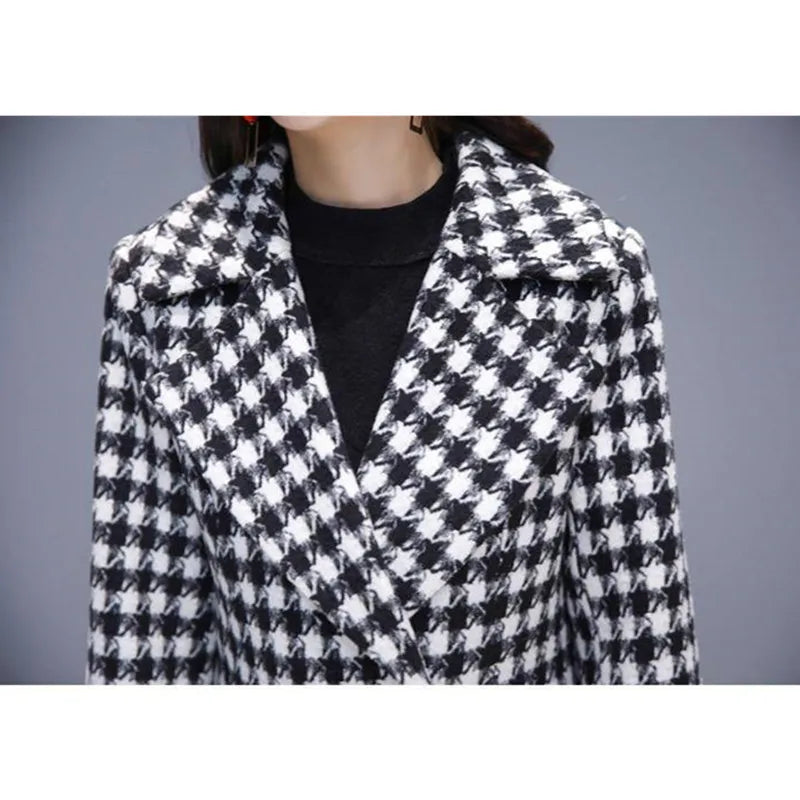 Abrigo Lana Cuadros VWBQNZ Elegante Invierno Mujer Largo Casual
