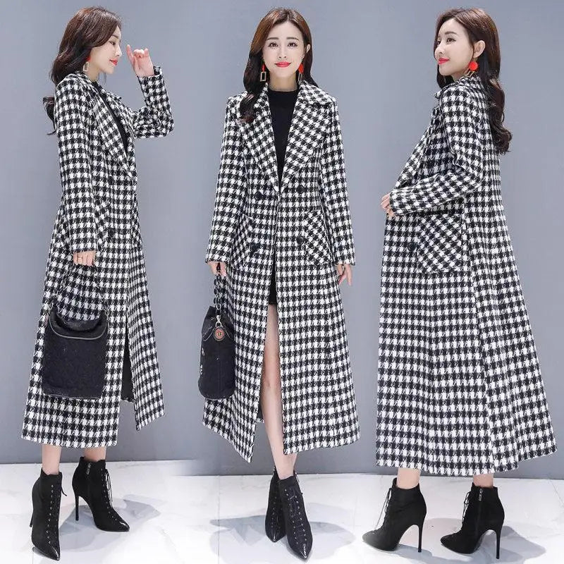 Abrigo Lana Cuadros VWBQNZ Elegante Invierno Mujer Largo Casual