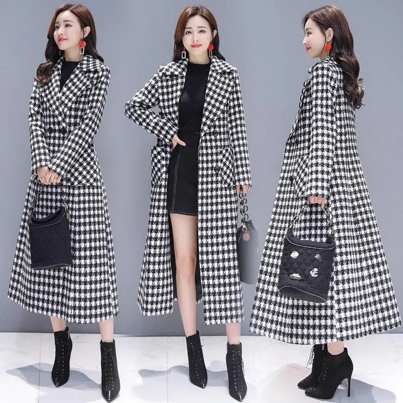 Abrigo Lana Cuadros VWBQNZ Elegante Invierno Mujer Largo Casual