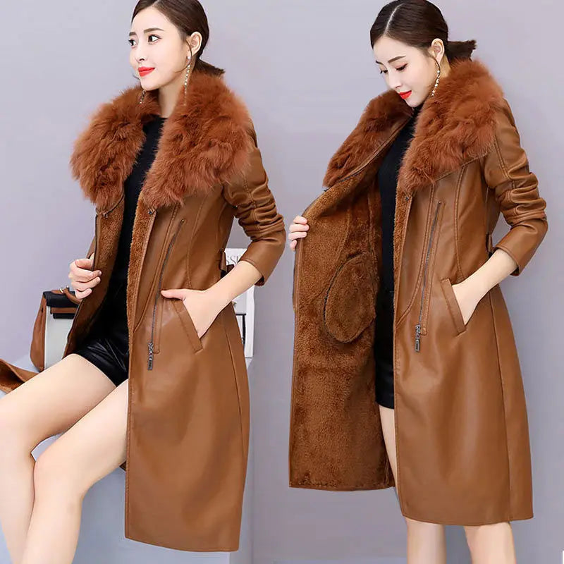 Chaqueta Cuello Piel Sintética Mujer Invierno - Abrigo Largo Coreano