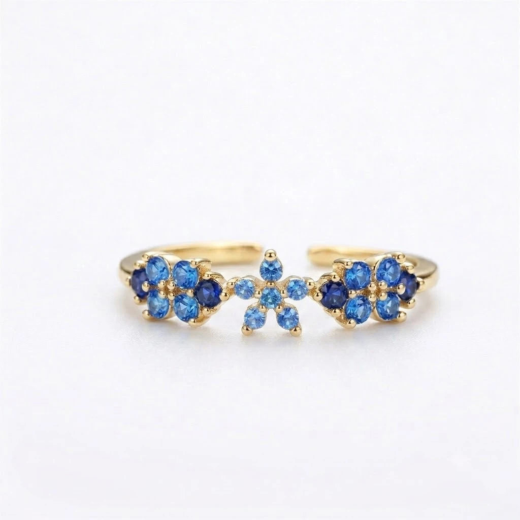 Anillo Flor Circon Colorido Ajustable - Joyería Vintage para Mujer