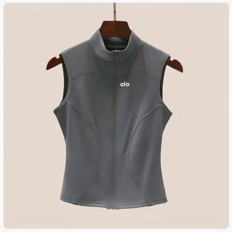 Top de Yoga sin Mangas con Cierre para Mujer, con Cuello Transpirable para Fitness y Deportes, Chaqueta Estilo Camiseta de Secado Rápido