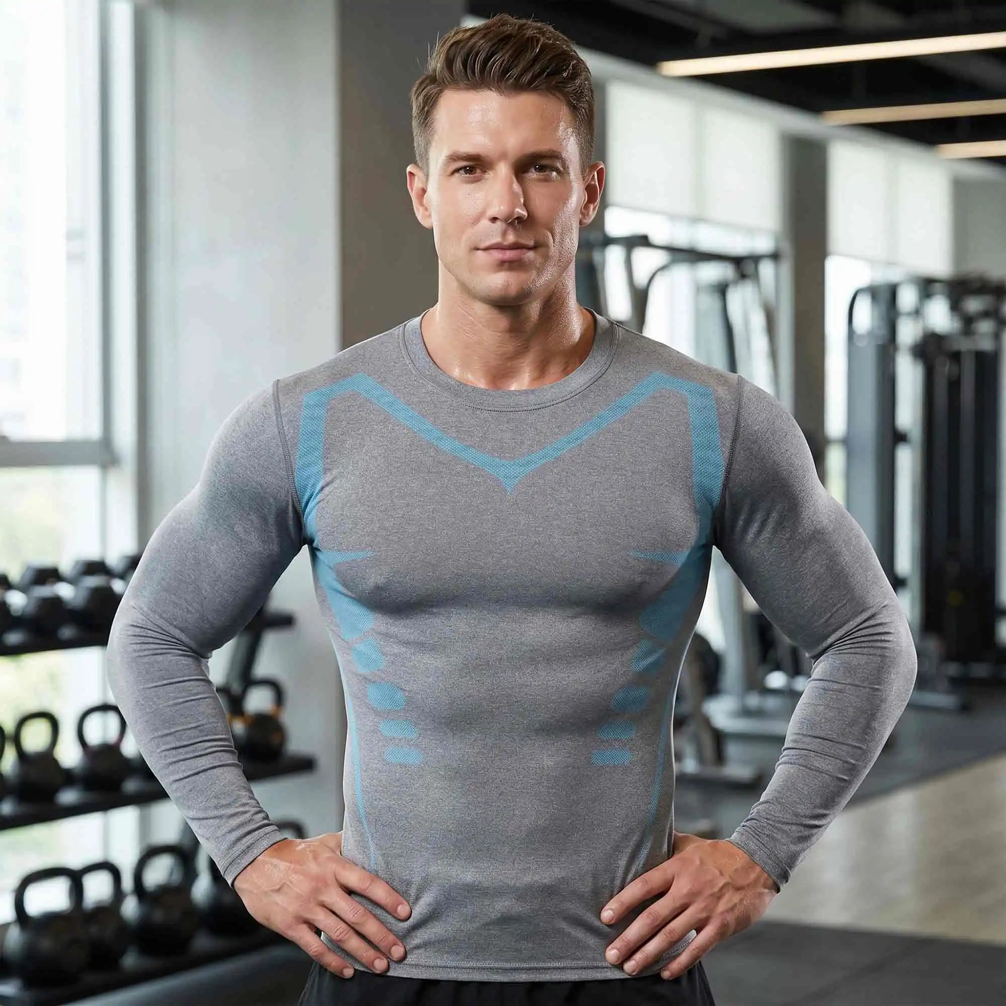 3 Camisetas Compresión Hombre Manga Larga Gimnasio Secado Rápido