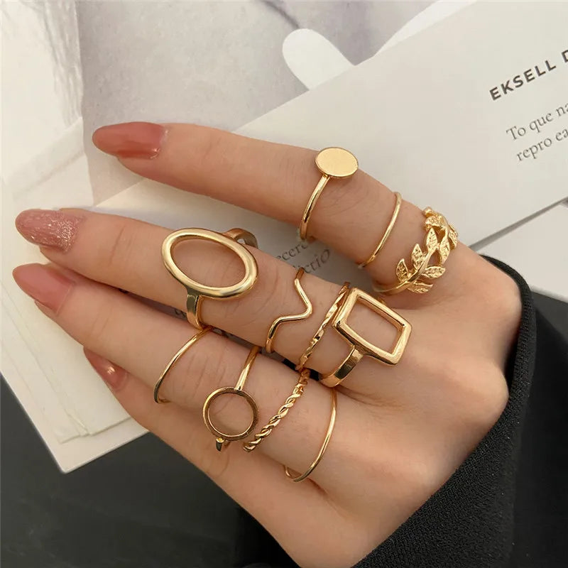 Conjunto Anillos Bohemios Circon Mujer | Modyle | Flor Luna Amor (Dorado)