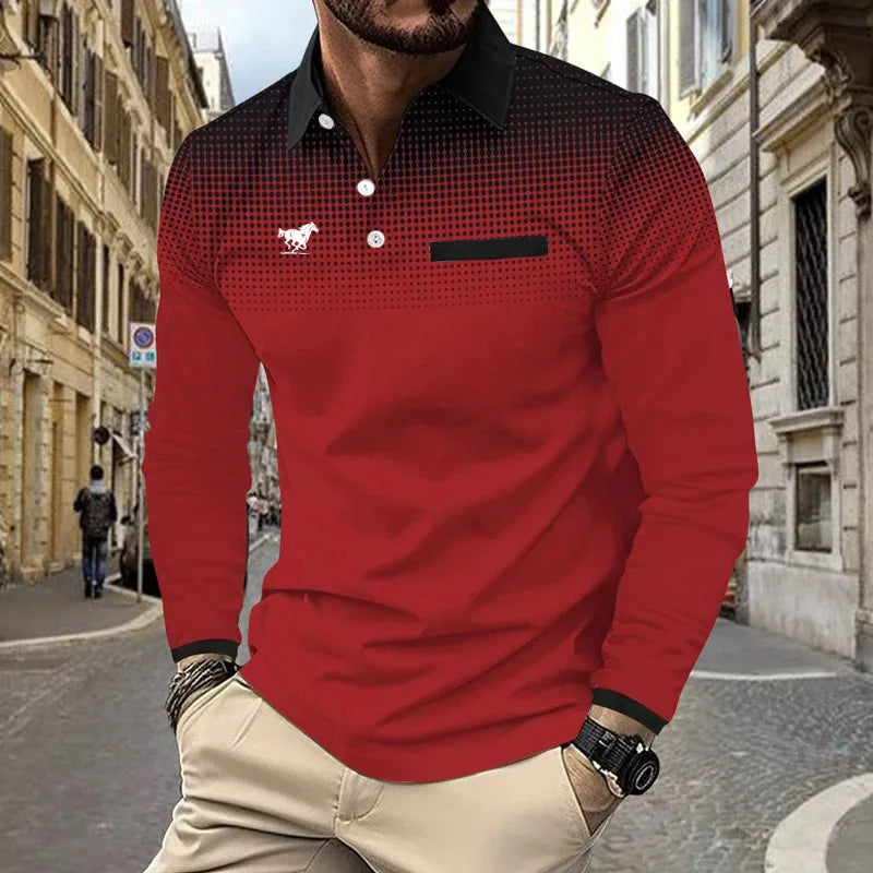 Camisa Polo Estampada Digital 3D Hombre Manga Larga Casual