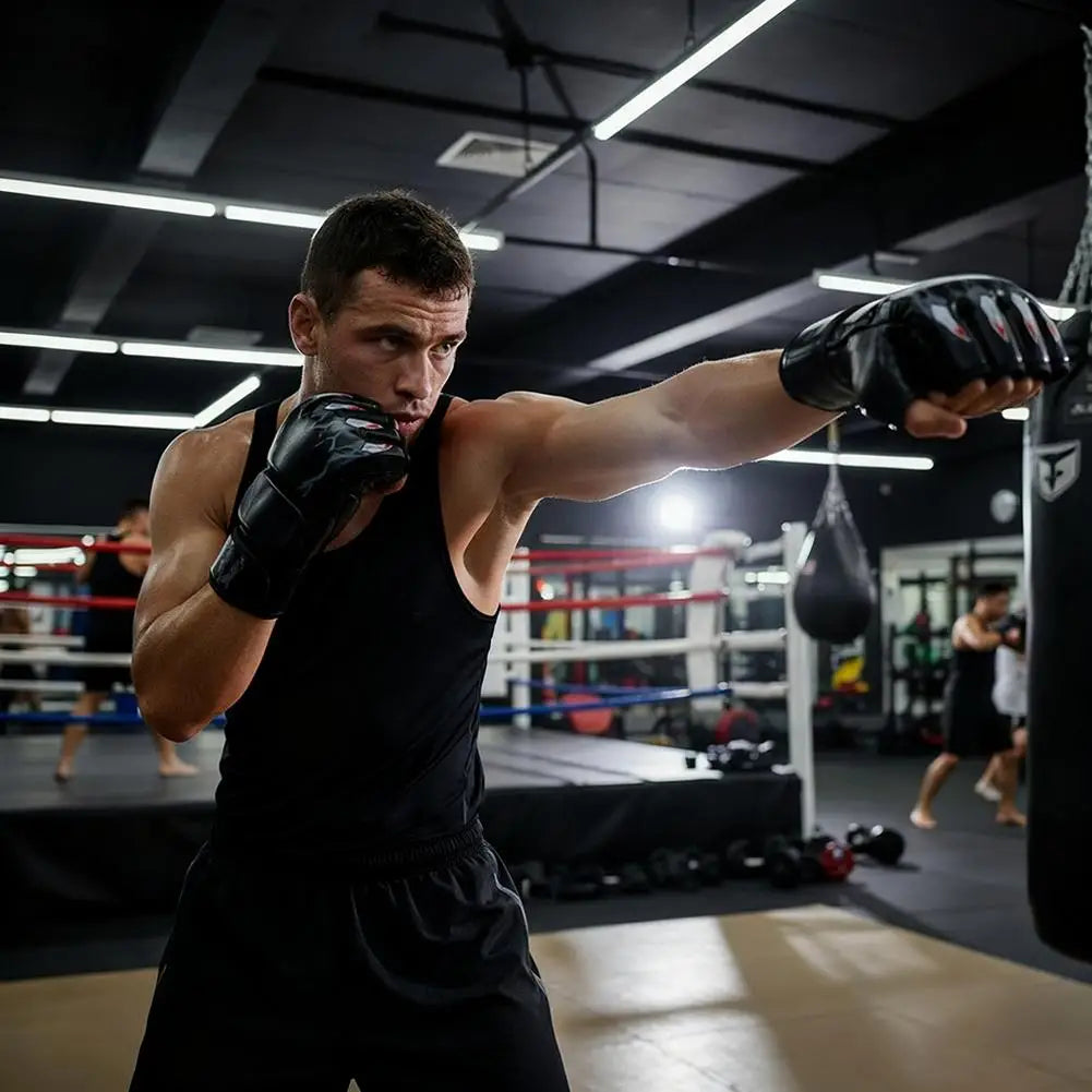 Guantes Kick Boxing MMA Muay Thai Negro PU - Entrenamiento Profesional