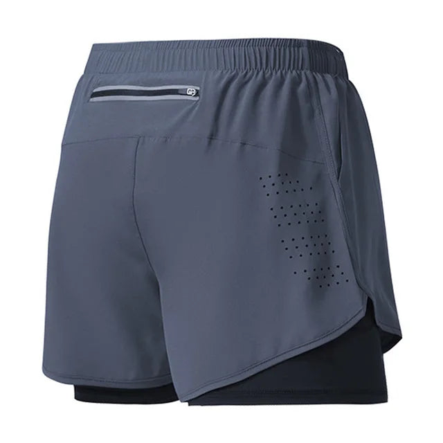 Pantalones Cortos para Correr Hombre: Doble Capa Fitness Secado Rápido