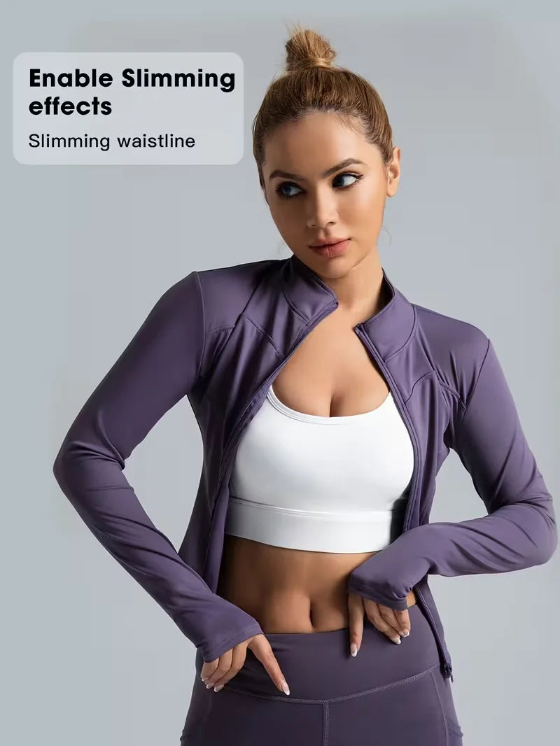 Chaqueta Deportiva Mujer Yoga Running Cuello Alto Secado Rápido