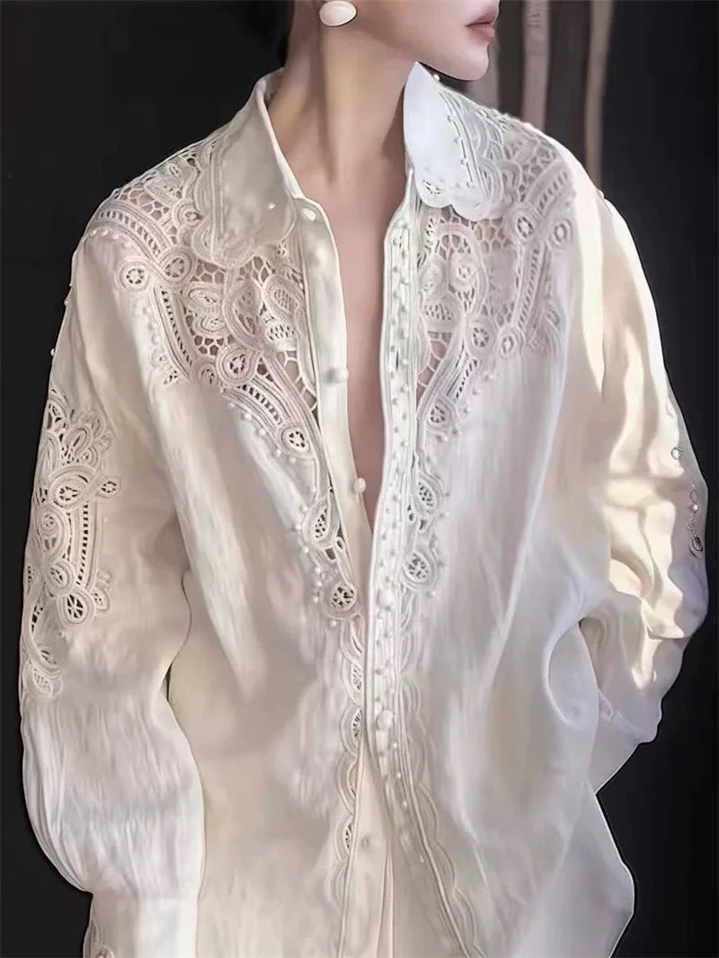 Blusa Bordada Limiguyue Floral Blanca - Elegancia Francesa Primavera/Verano