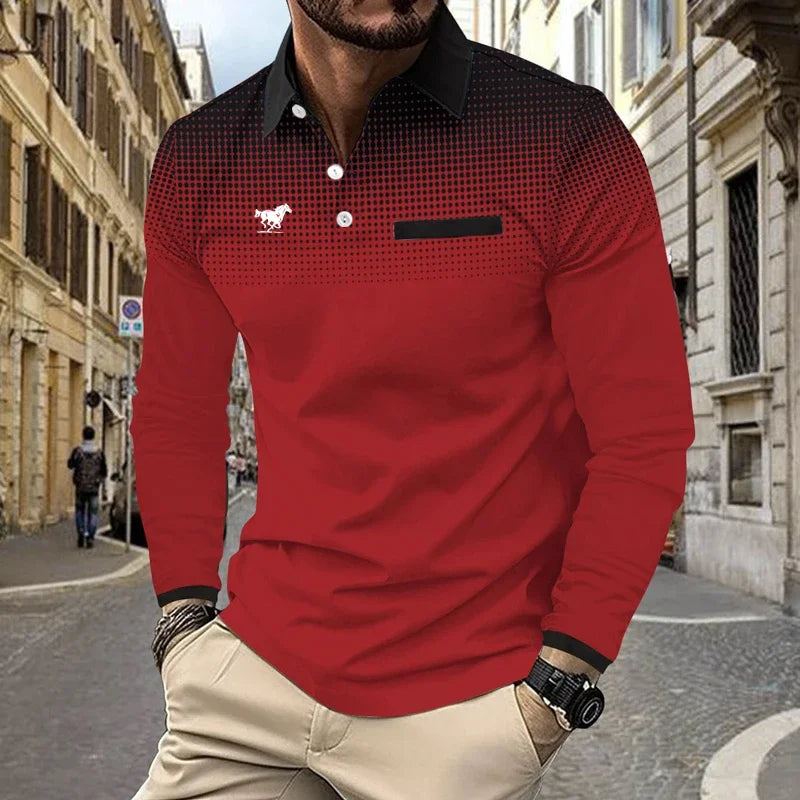 Camisa Polo Estampada Digital 3D Hombre Manga Larga Casual