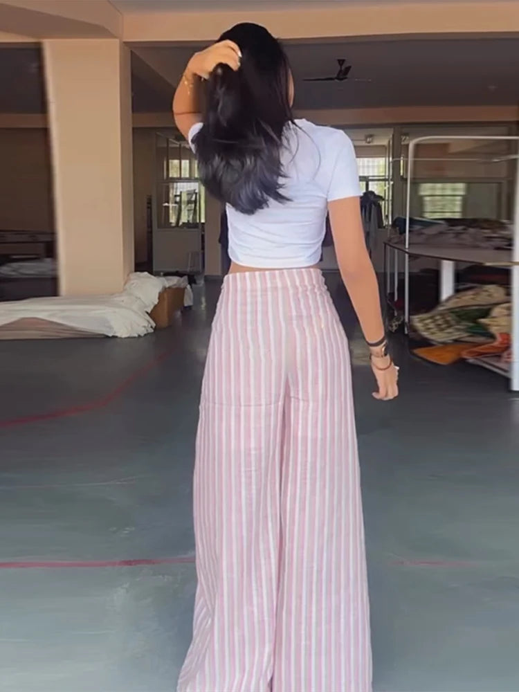 Pantalones Palazzo Boho Rayas Mujer | Chin.Sweety | Cintura Ajustable