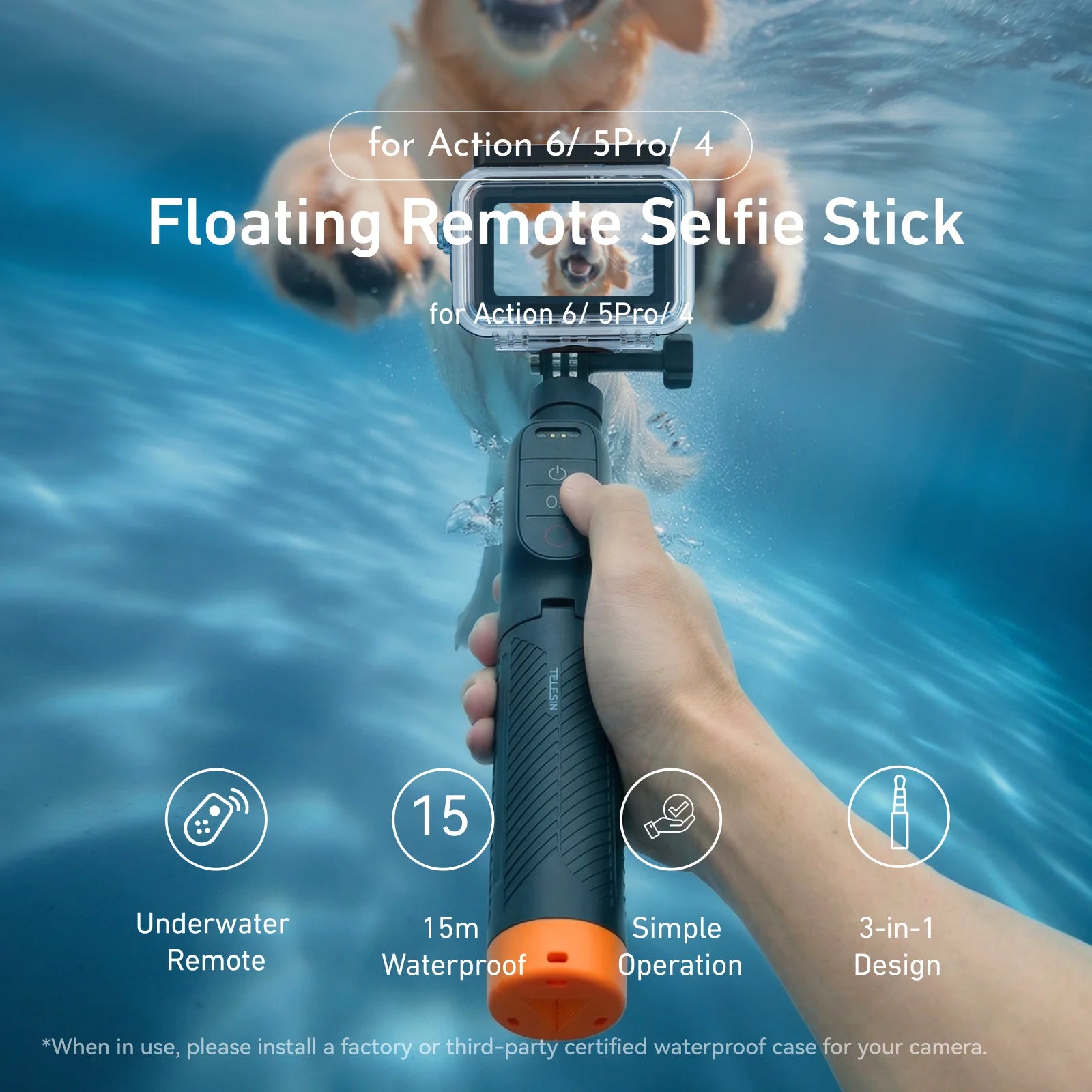 Control remoto inalámbrico TELESIN para buceo subacuático, palo selfie extensible, trípode con mango de flotabilidad para DJI OSMO Action 6 5pro 4