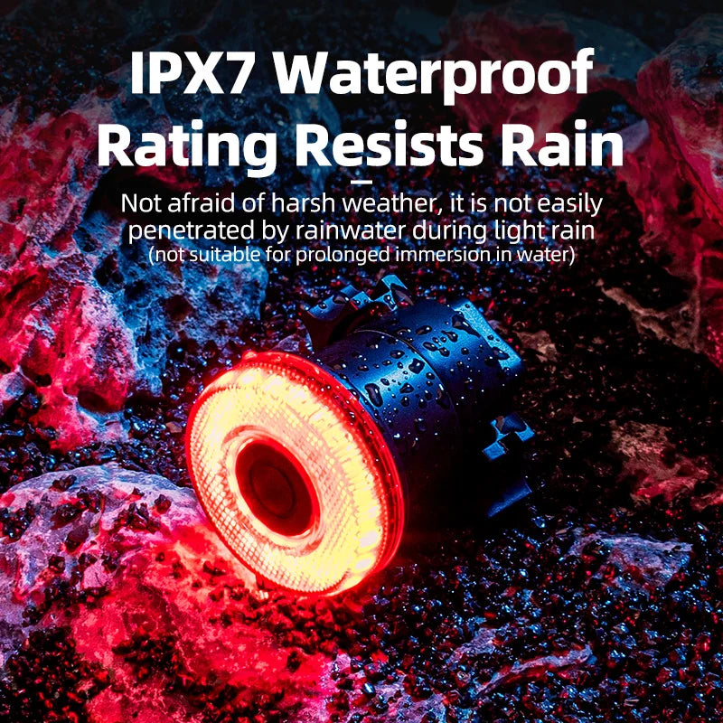 ROCKBROS Luz trasera de bicicleta inteligente Luces traseras de bicicleta IPX6 Luces de bicicleta impermeables para conducción nocturna con tipo C recargable