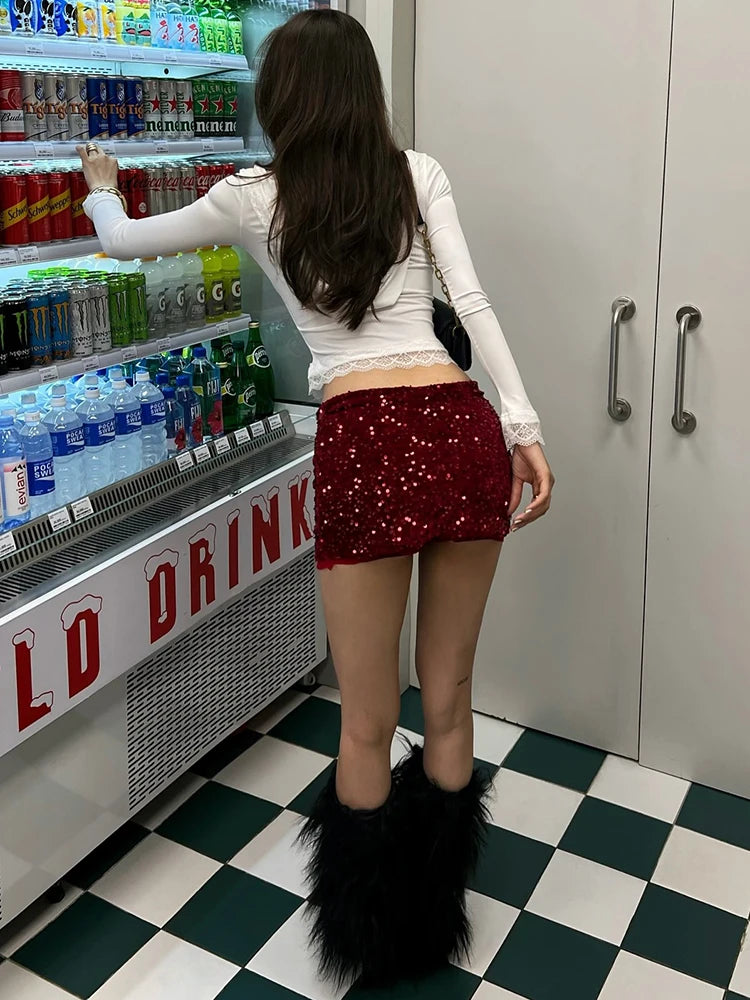 Falda Lentejuelas Sisterlinda Sexy Otoño Ajustada Mini Club