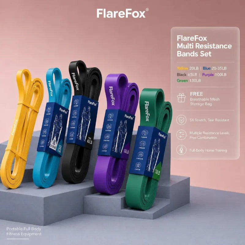 Bandas de Resistencia FlareFox: Dominadas, Fuerza y Agilidad (Kit Múltiple)