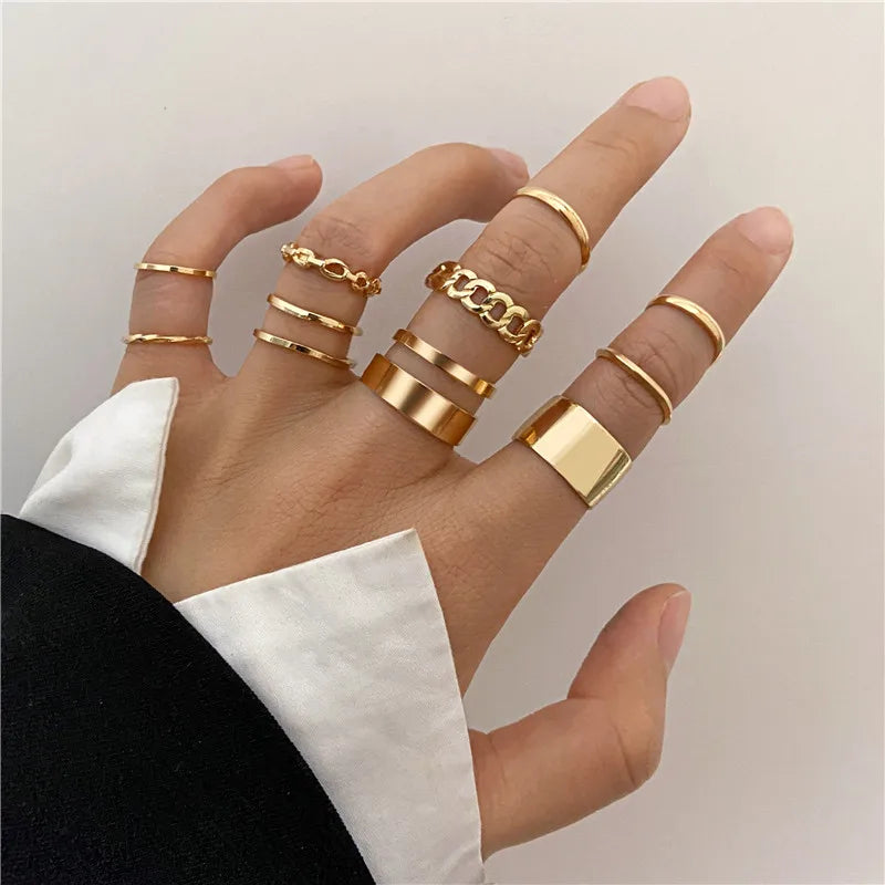 Conjunto Anillos Bohemios Circon: Modyle Oro 18K - Regalo Boda Mujer