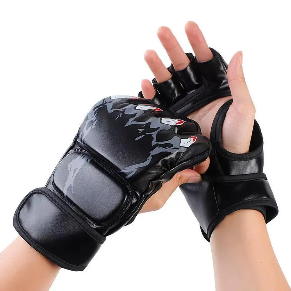 Guantes de Kick Boxing, Guantes de MMA, Guantes de Muay Thai para Entrenamiento, Equipo de Boxeo, Mitones de Cuero PU Negro